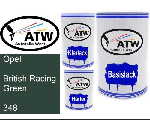 Opel, British Racing Green, 348: 500ml Lackdose + 500ml Klarlack + 250ml Härter - Set, von ATW Autoteile West.